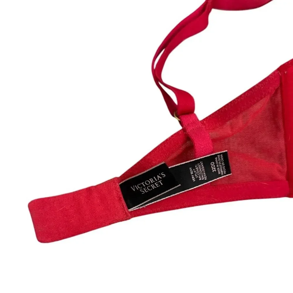Victoria's Secret Very Sexy Push Up Padded Red Lacey Bra Size 32DD